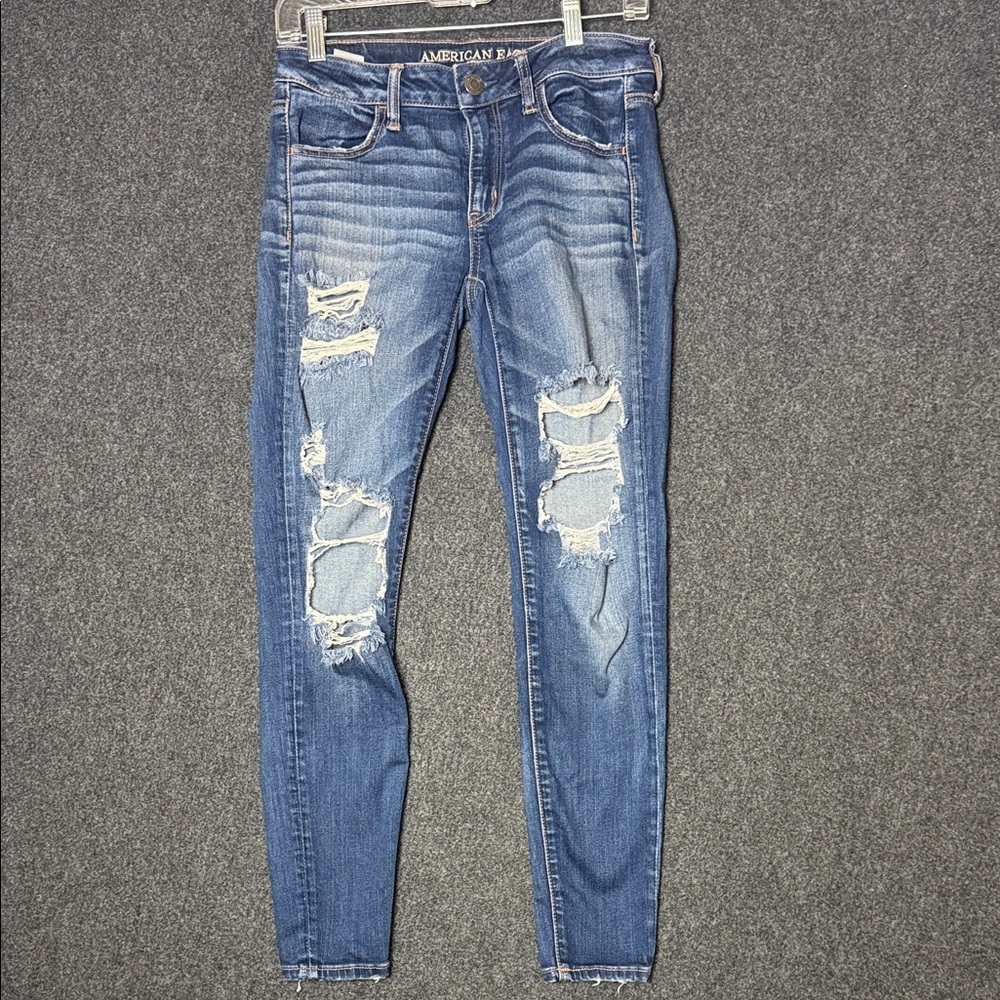 American‎ Eagle Super Stretch X Distressed Skinny Jeans Blue Womens 4 Short